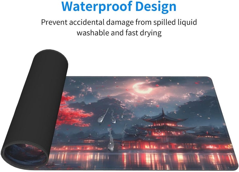 Brecoy Gaming Mouse Pad Desk Pad,Extended Big Mouse Pad,31.5x11.8 Inch Long Computer Keyboard Mouse Mat Mousepad with 3mm Non-Slip Base and Stitched Edge for Gaming and Office… (Night Lake) - Image 4